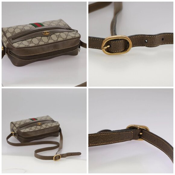 GUCCI Web Sherry Line GG Supreme Shoulder Bag PVC Beige Red Green Auth mr832 - Picture 16 of 16